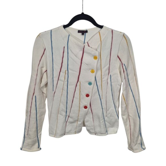 Aventures Des Toiles Womens Cardigan Sweater Size 40 Cotton Crop Art To Wear 10 - Picture 1 of 8